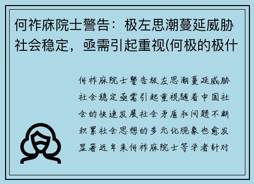 何祚庥院士警告：极左思潮蔓延威胁社会稳定，亟需引起重视(何极的极什么意思)