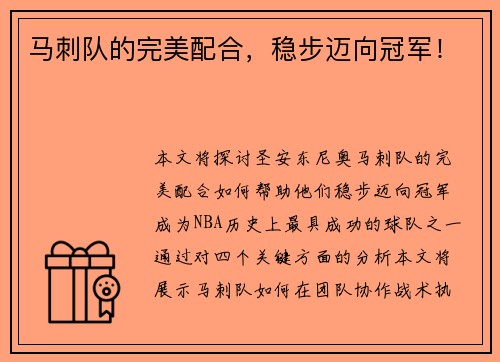 马刺队的完美配合，稳步迈向冠军！
