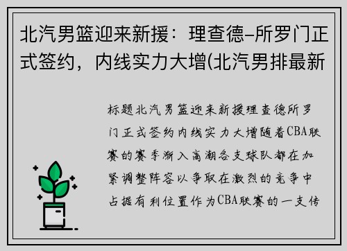 北汽男篮迎来新援：理查德-所罗门正式签约，内线实力大增(北汽男排最新消息李牧)